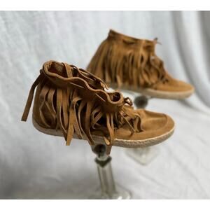 Barneys New York Tan Suede Fringe Moccasin Espadrille Ankle Boots
Size 38